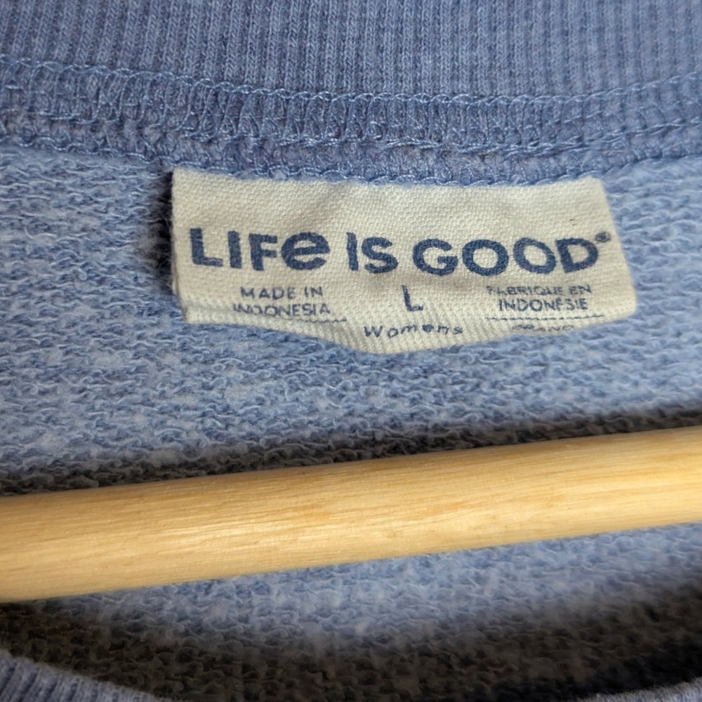 Life is Good Womens Large Blue Palm Tree Keep It Simple Striped Crew Sweatshirt - Picture 4 of 10